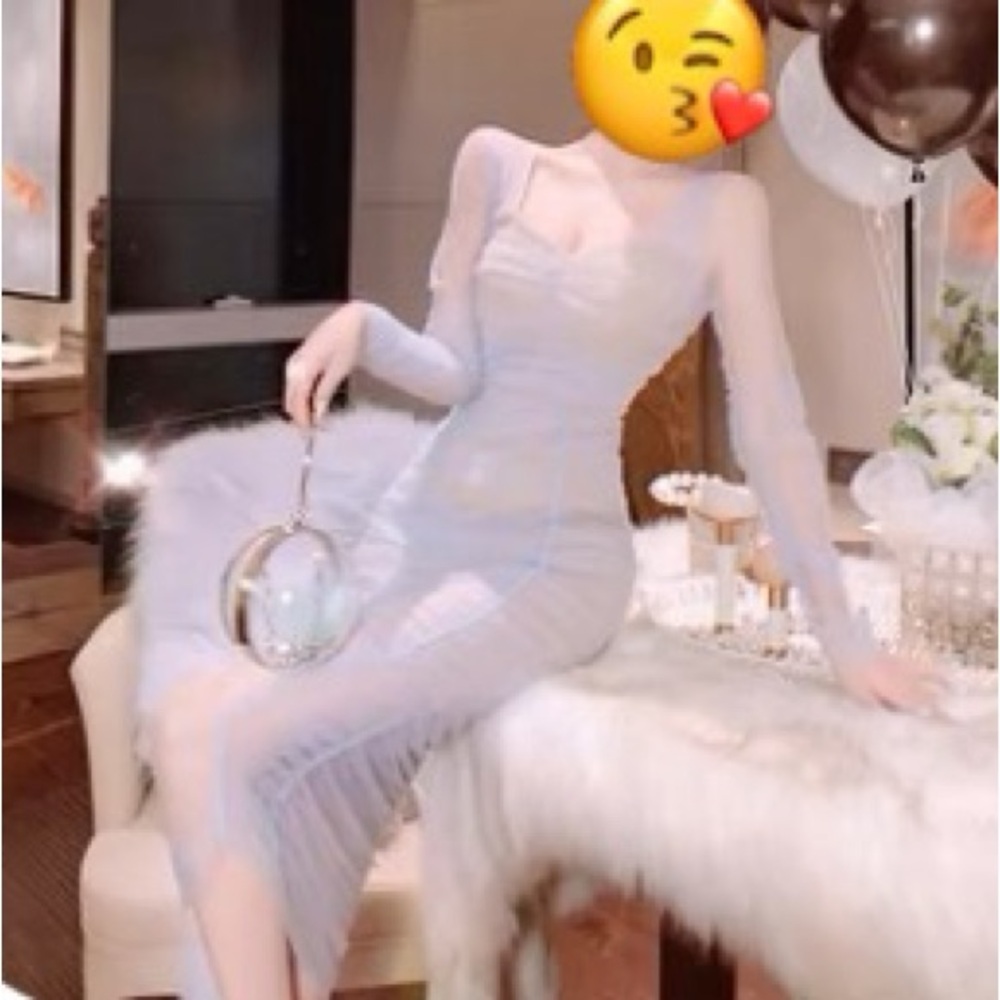 Mesh midi dress light baby blue (not see through), long sleeves